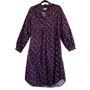 Sonnet James Blue Floral Long Sleeve High Collar Ruffled Loose Play Dress